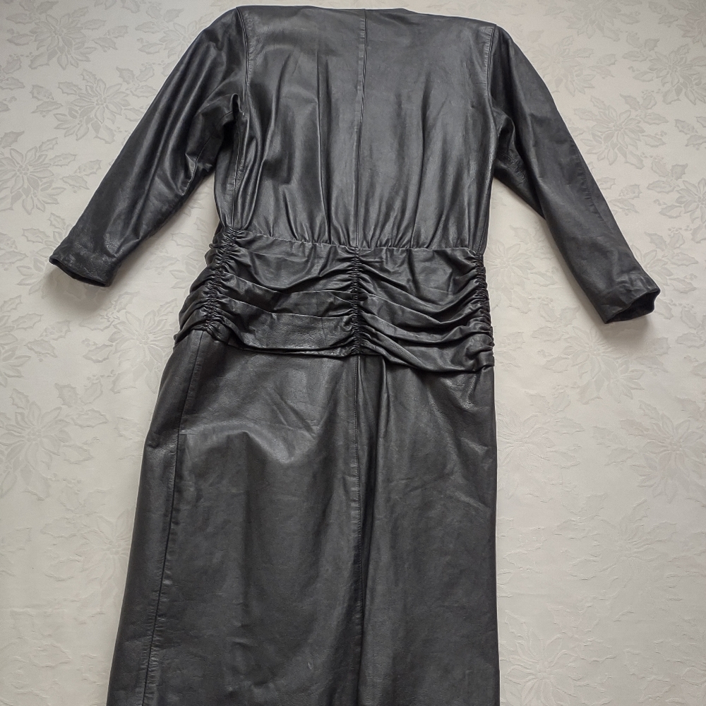 Leather ruched vintage trench dress  double breasted - Picture 2 of 16
